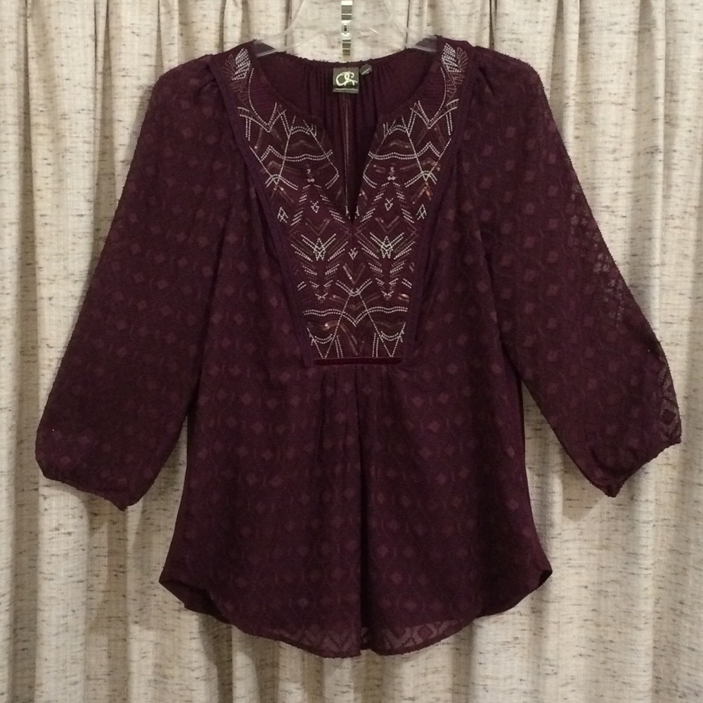 One September Anthropologie Embellished Peasant Top